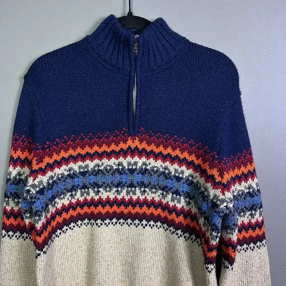 Tommy Hilfiger sweater medium fair isle quarter zip wool blend
